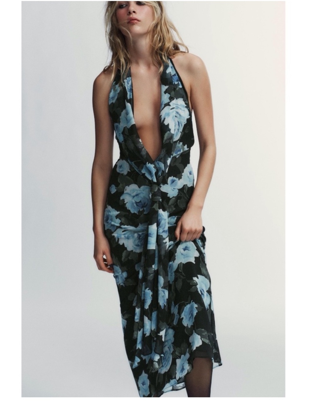 LONG FLORAL PRINT DRESS WITH KNOT DETAIL, Zara women - Picture 1 of 4